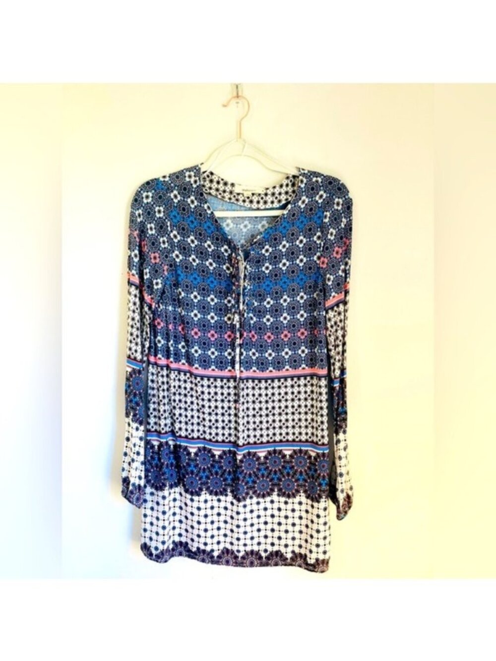 Onetheland Women's Boho Long Sleeve Lightweight Tunic Top Size S 100% Rayon